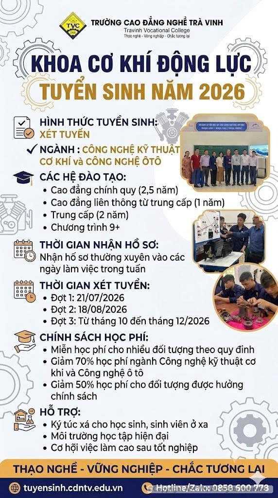 (TVC) Tuyển sinh nhóm ngành Cơ khí - Động lực năm 2026